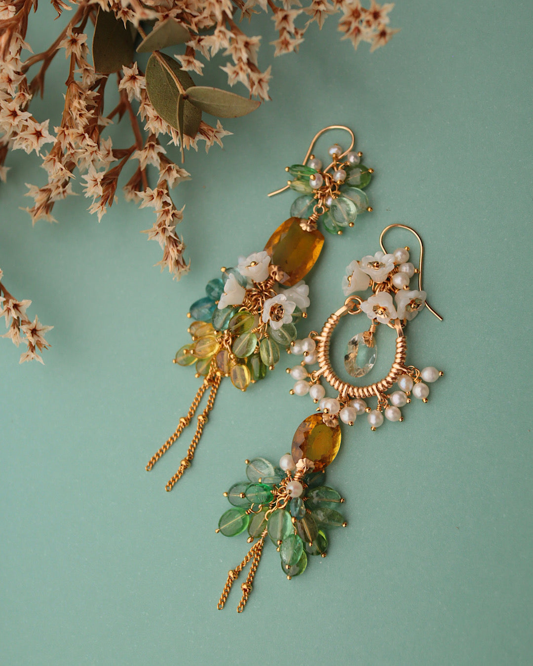 [One-of-a-kind] Asymmetrical yellow tourmaline earrings