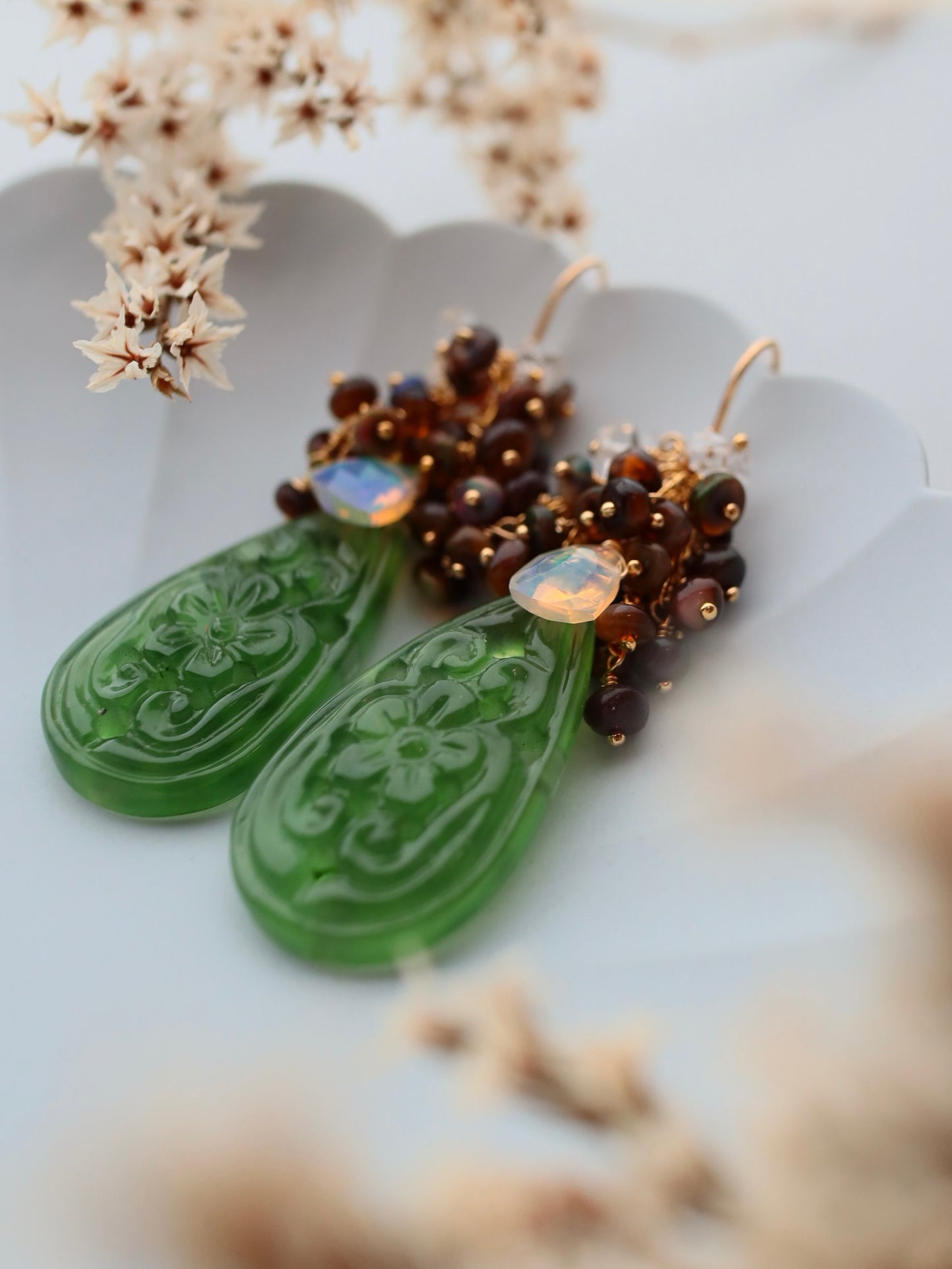 [One of a kind] Carved aventurine earrings/earrings③