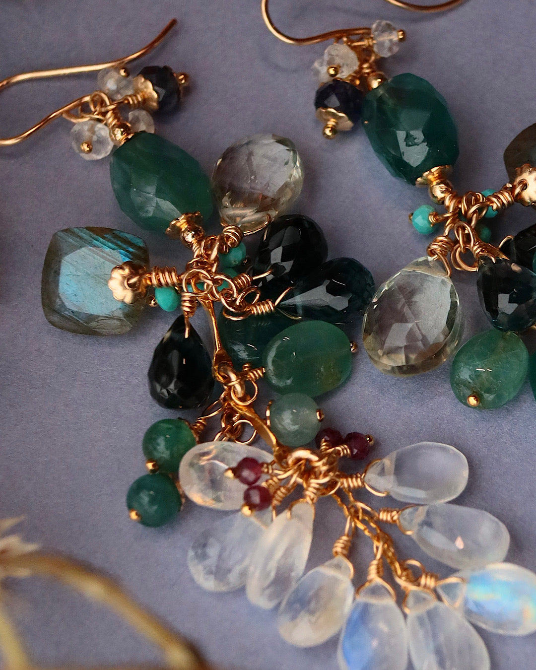 Grandidierite and London Blue Topaz Long Earrings