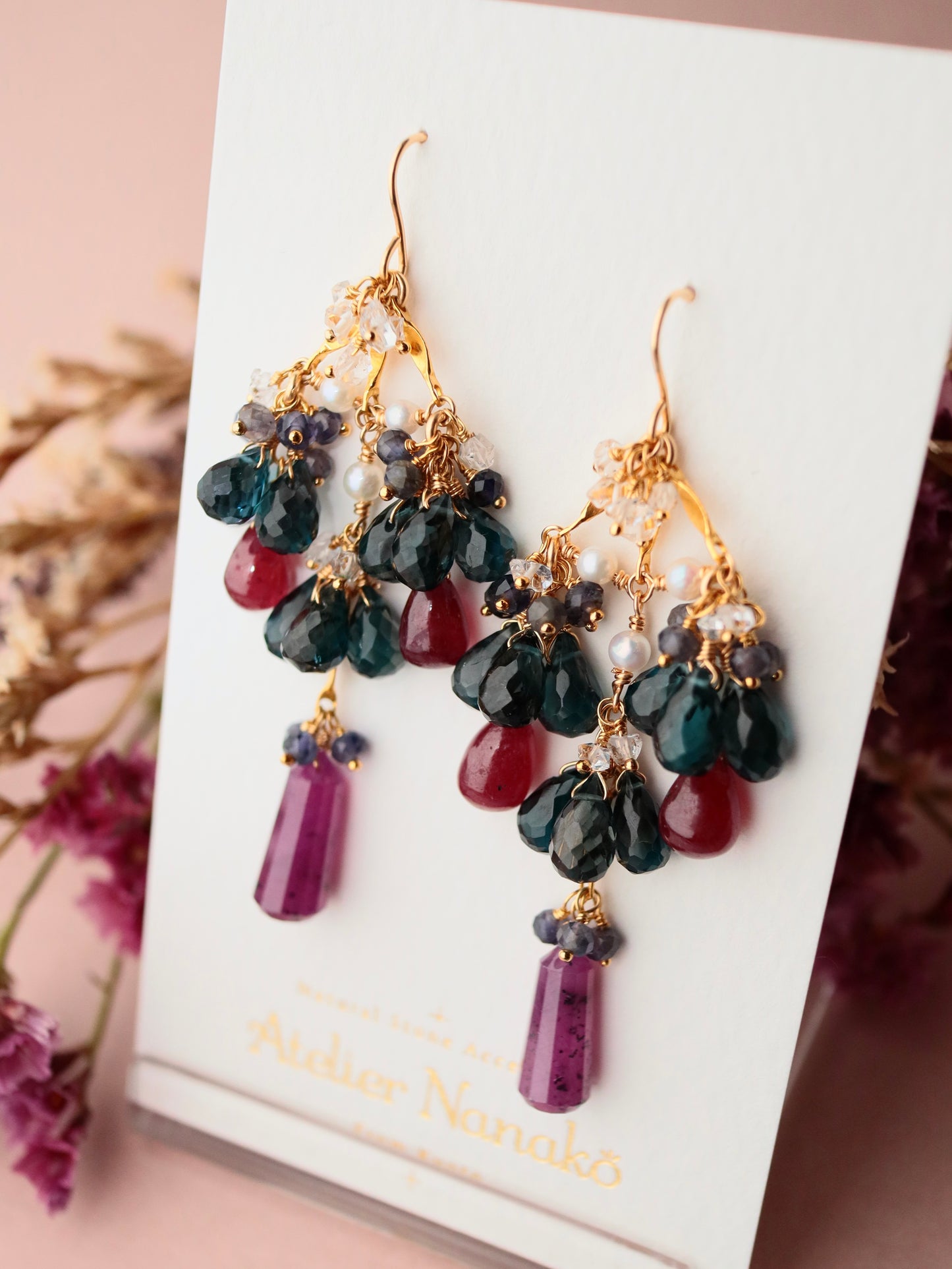 [Stories in Red] Ruby and London Blue Topaz Chandelier Earrings