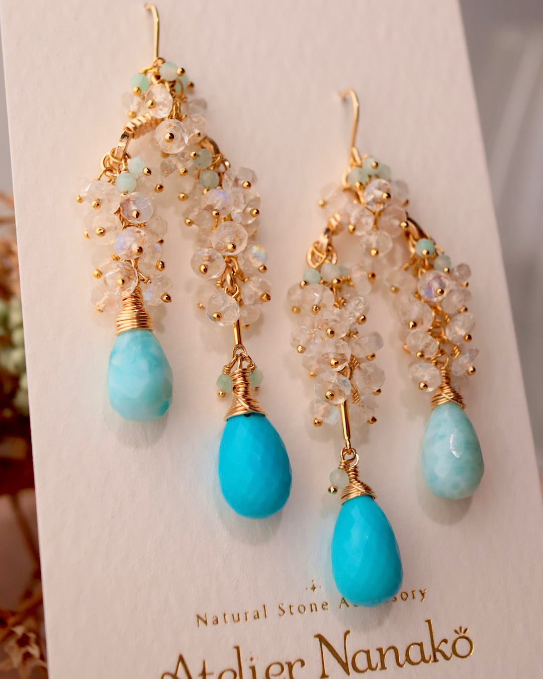 [One-of-a-kind] Turquoise and Larimar Long Drop Earrings