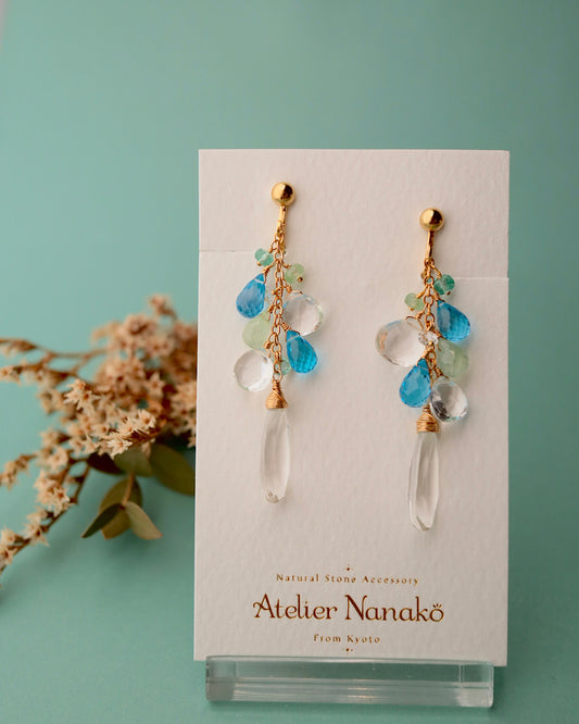 [Long] Swiss Blue Topaz and Crystal Earrings