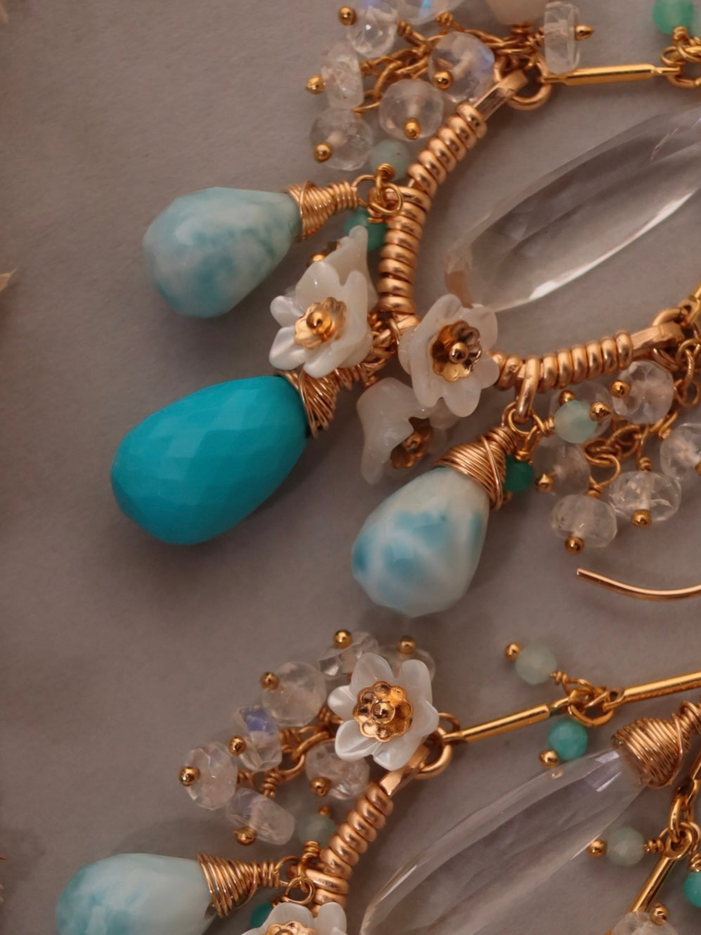 [One-of-a-kind] Turquoise and Larimar Chandelier Earrings