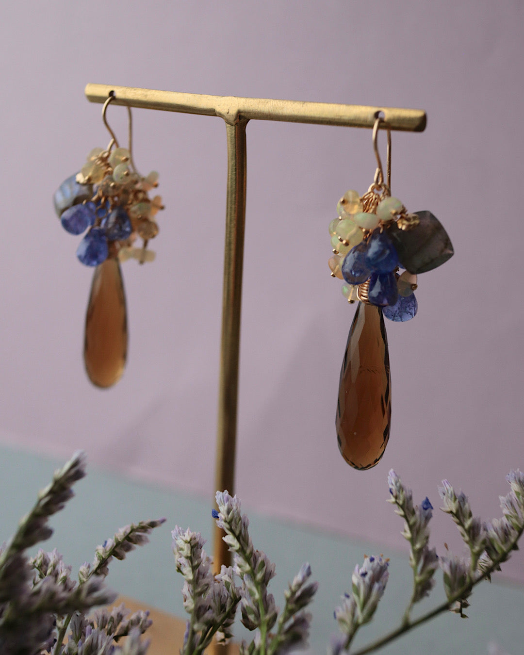 【Aqua Bloom】Tanzanite and Cognac Quartz Earrings