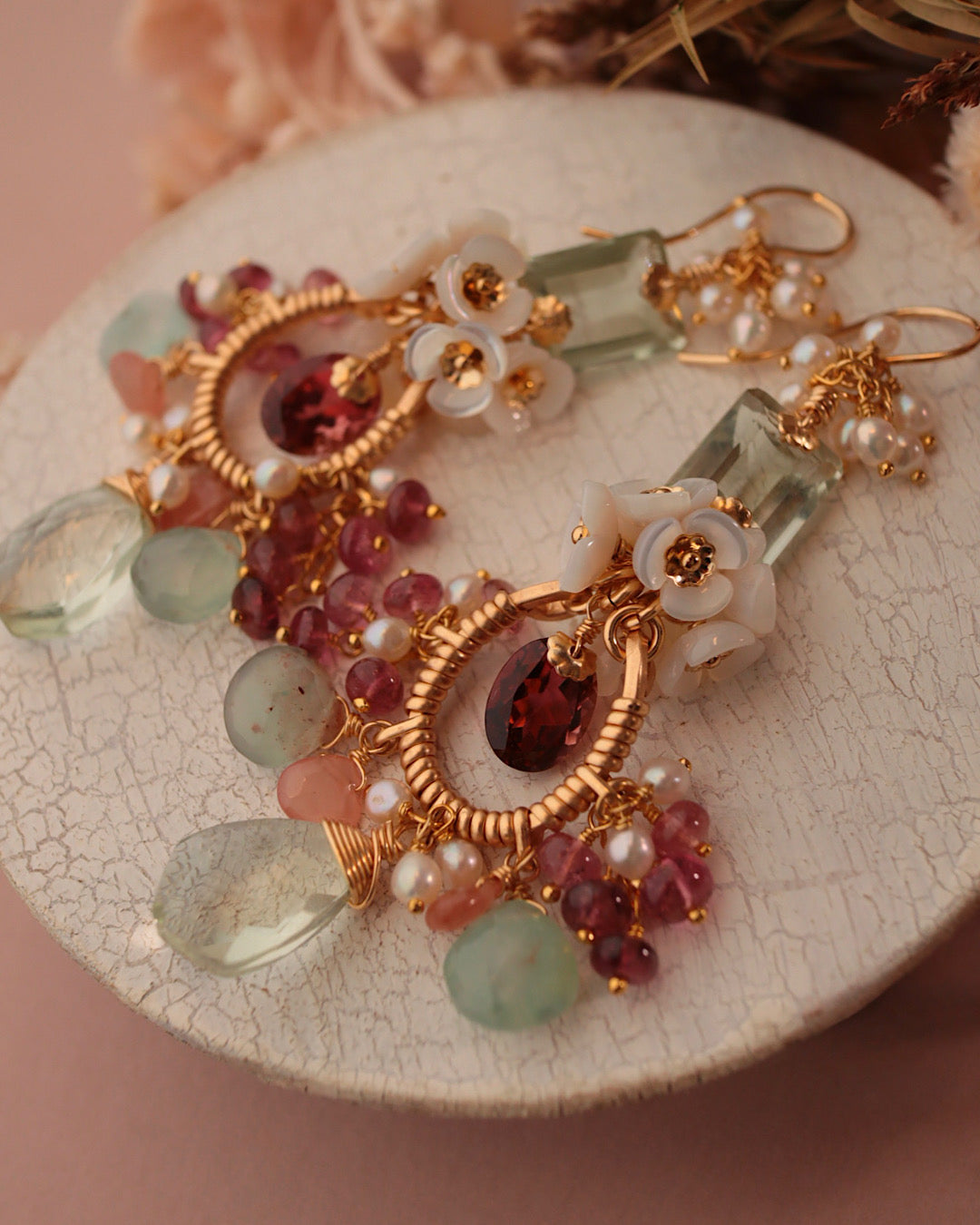 [One-of-a-kind] Tourmaline and Green Amethyst Chandelier Earrings