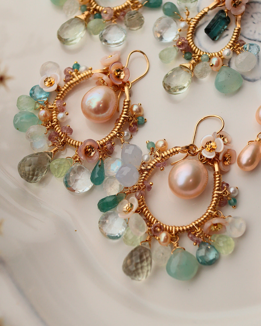 One-of-a-kind [Fragonard "Swing"] Large pearl chandelier earrings