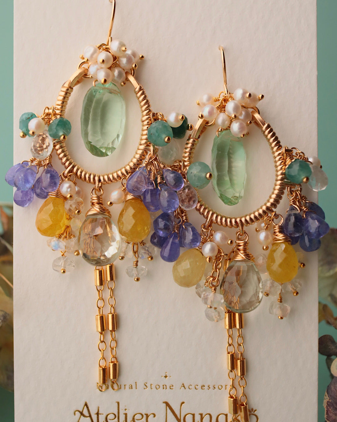 [One-of-a-kind] Fluorite Tassel Chandelier Earrings (Pierced/Clip-on)