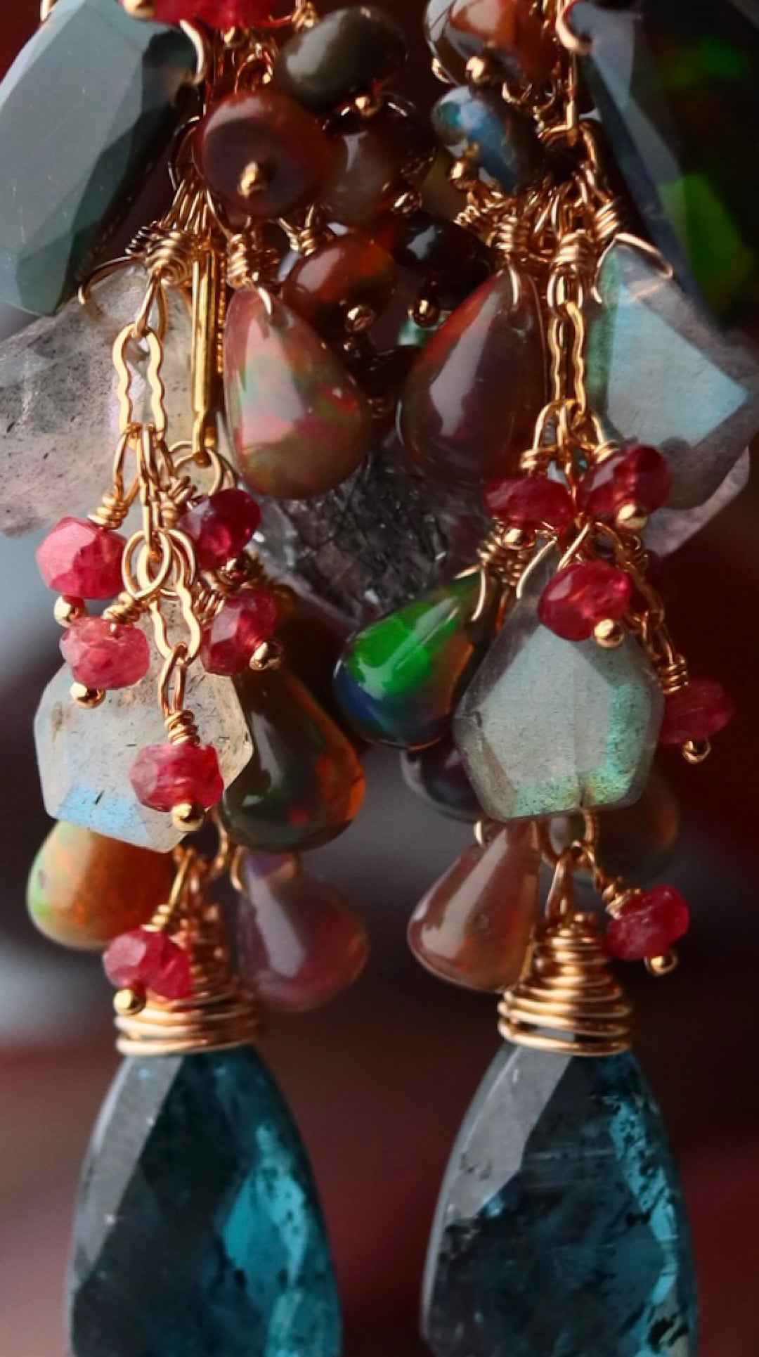 [The Lady with the Black Eyepatch] Black opal and deep blue kyanite long earrings