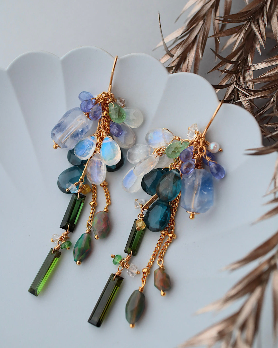 【Autumn Rain in Blue and Green】 Earrings ①