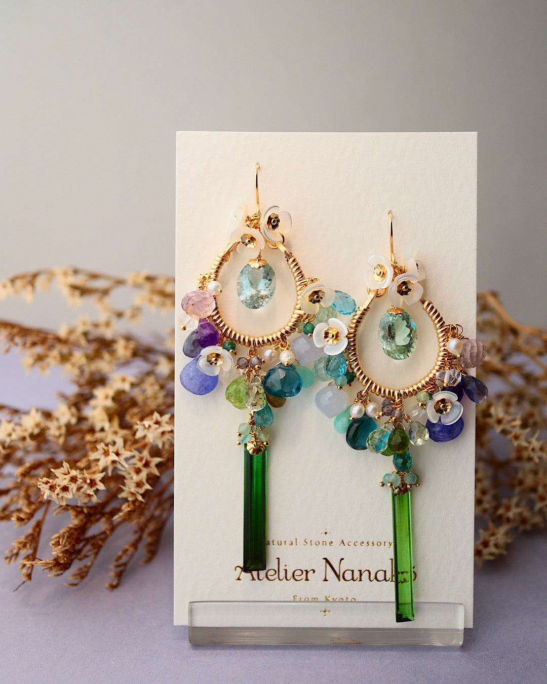 [One of a kind] Blue and green chandelier earrings