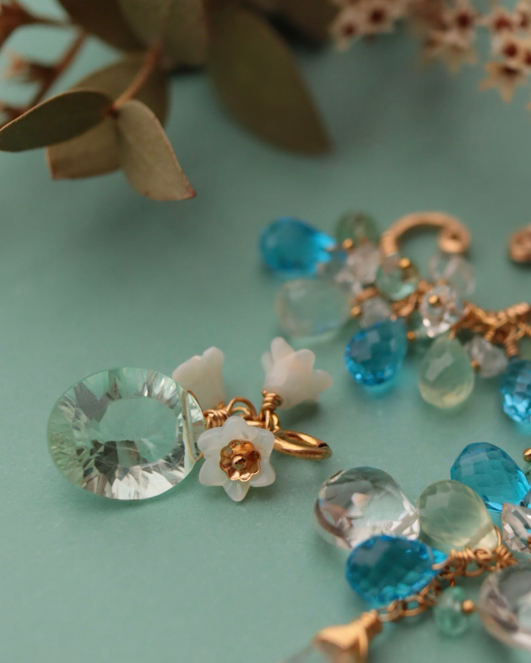 Swiss blue topaz and green fluorite ear cuff