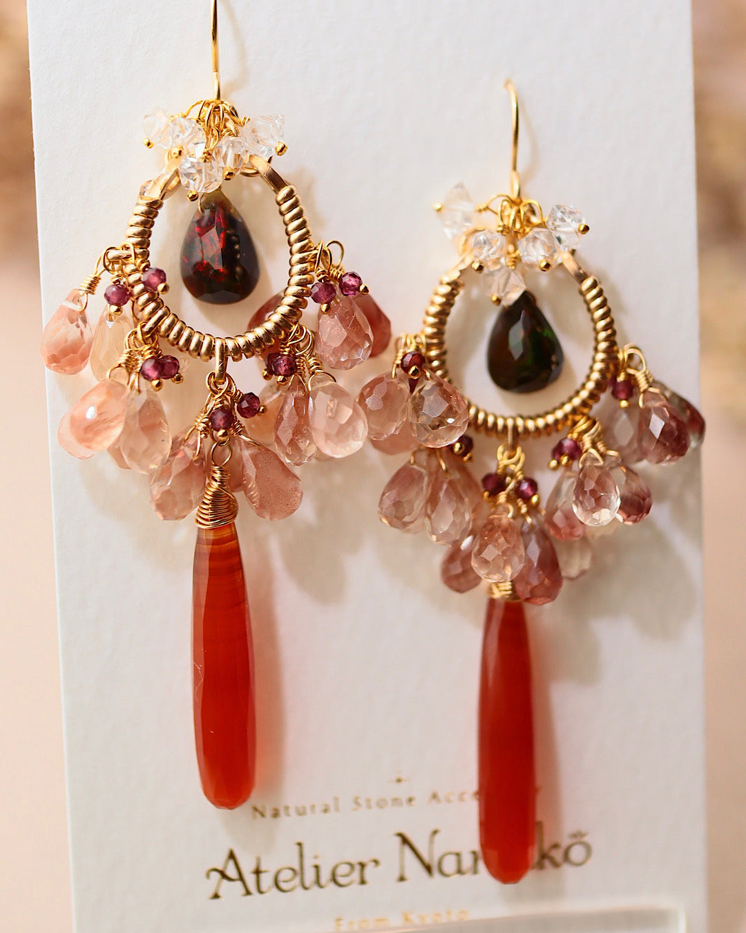 ②【Between Night and Morning】　Black Opal and Sardonyx Chandelier Earrings