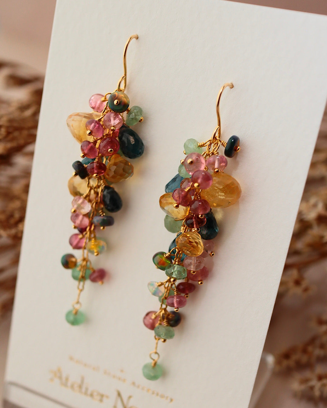 [Plants and flowers waiting for spring] Citrine long earrings