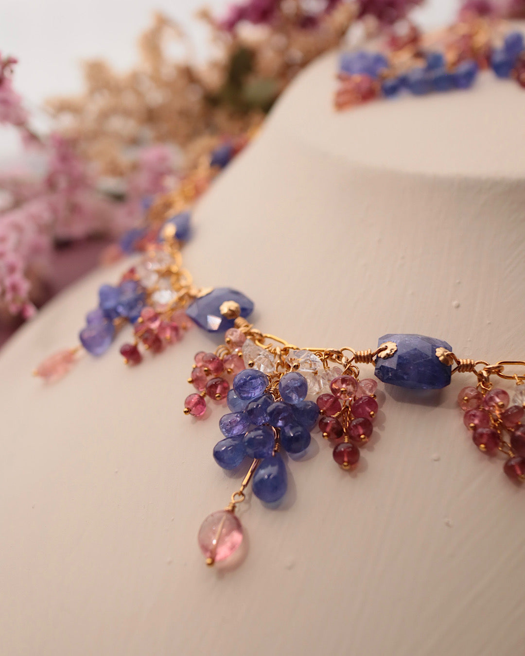 [One-of-a-kind] Tanzanite and Pink Tourmaline Necklace