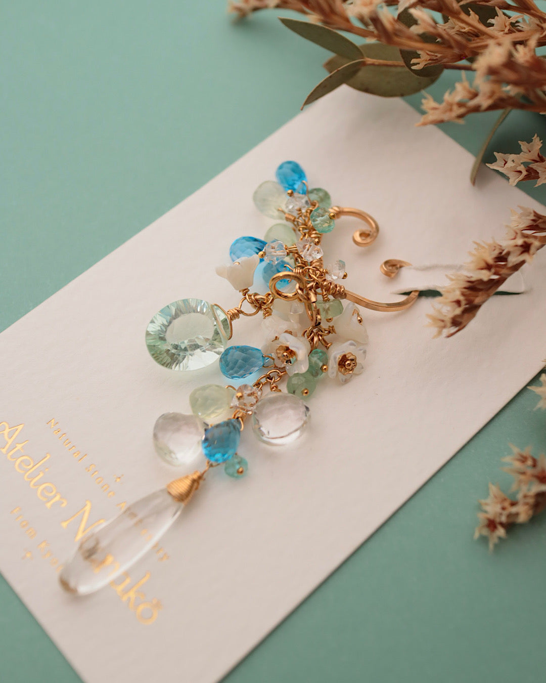 Swiss blue topaz and green fluorite ear cuff
