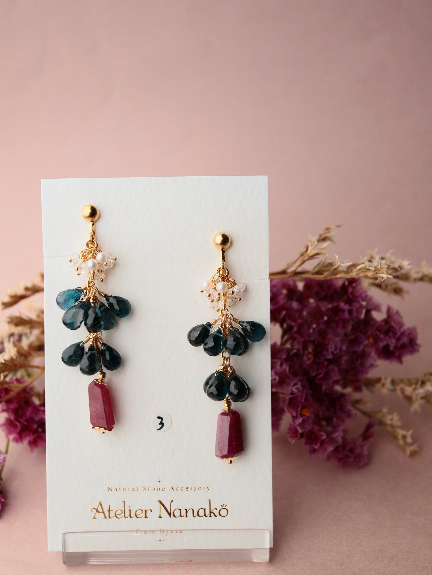 [Stories in Red] Ruby and London Blue Topaz Long Earrings③