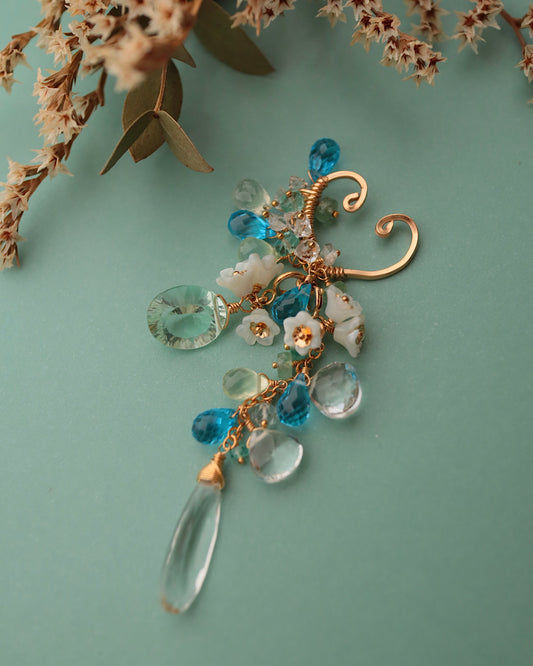 Swiss blue topaz and green fluorite ear cuff