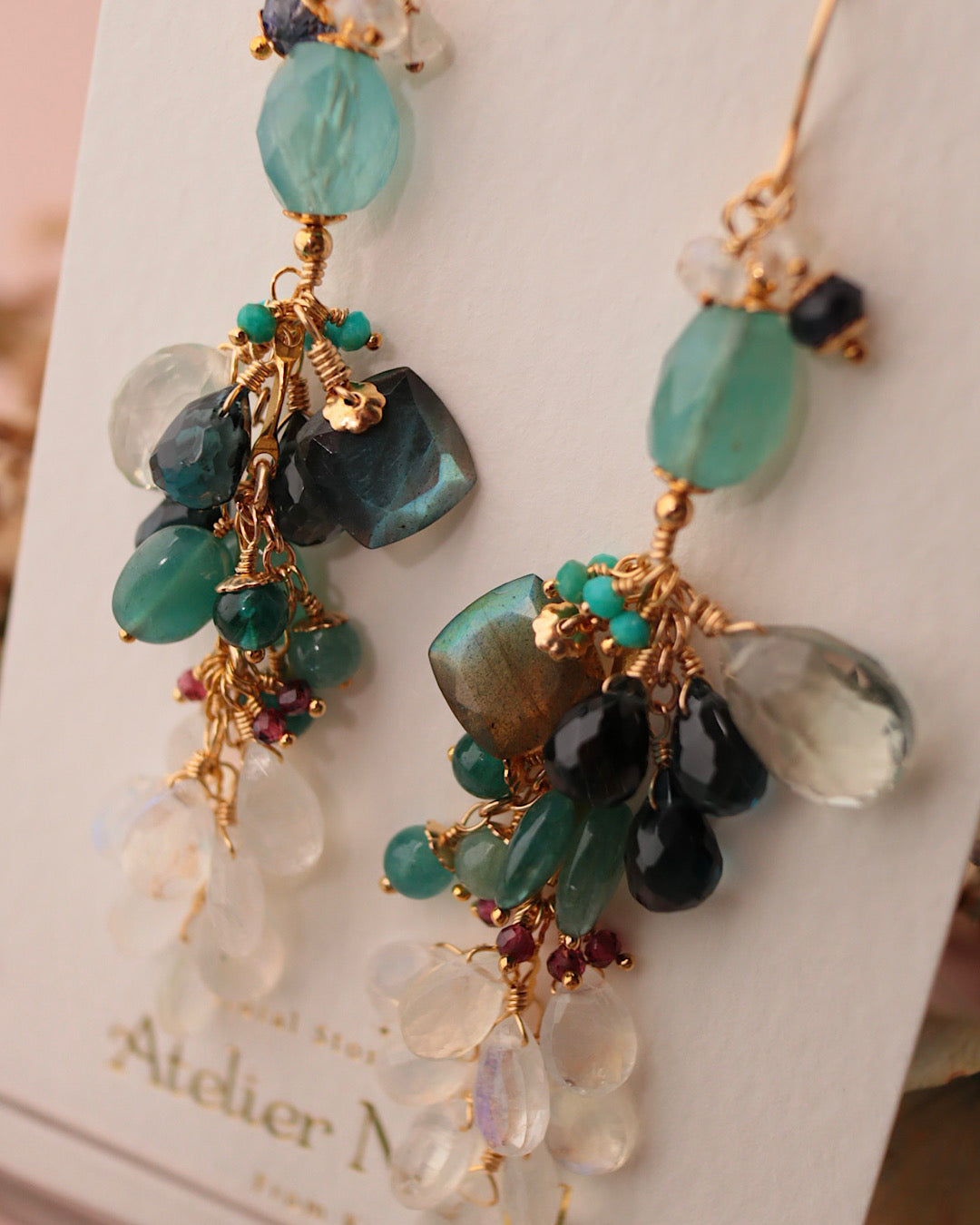 Grandidierite and London Blue Topaz Long Earrings