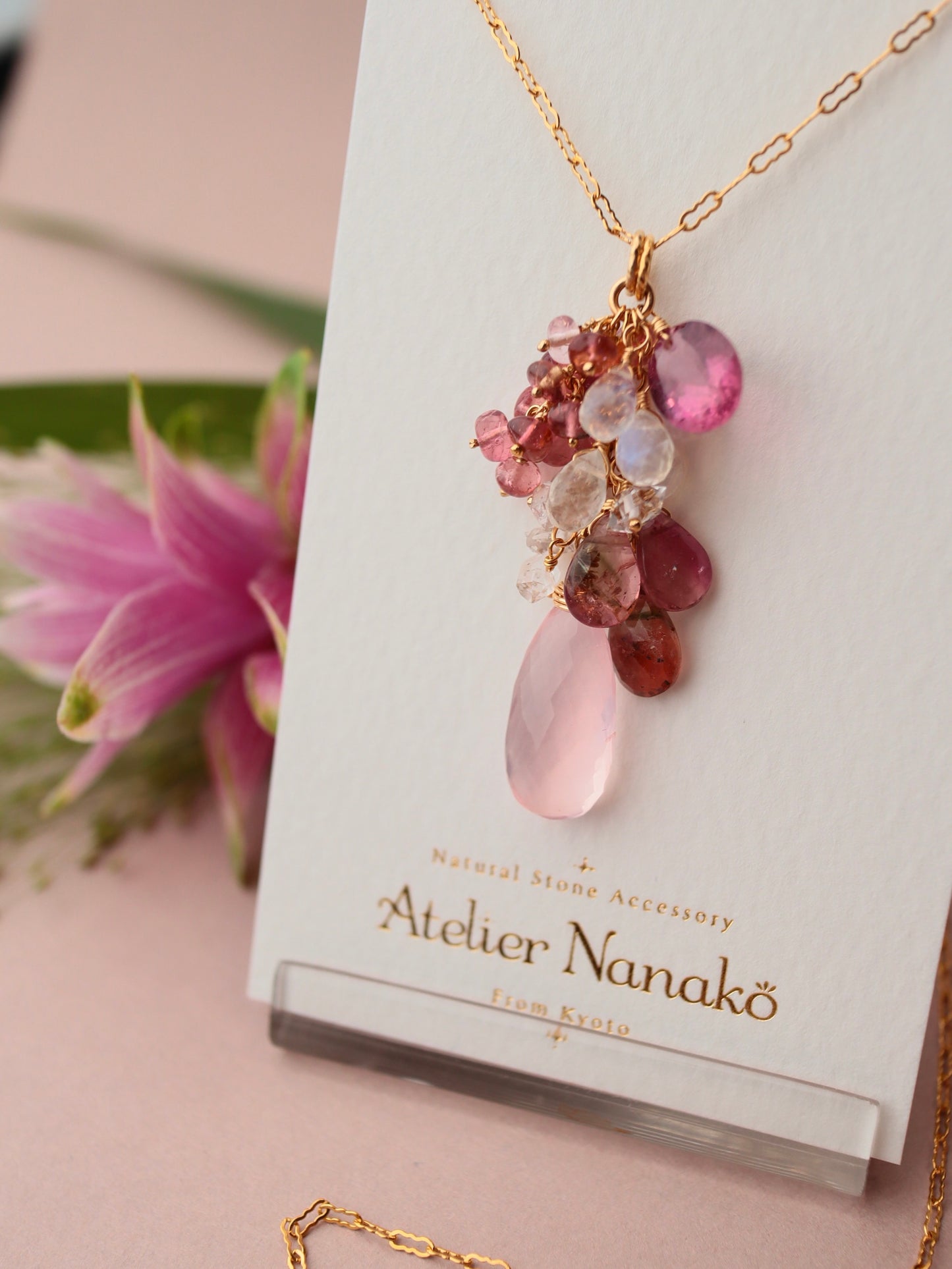 [One of a kind] Rose quartz and tourmaline necklace
