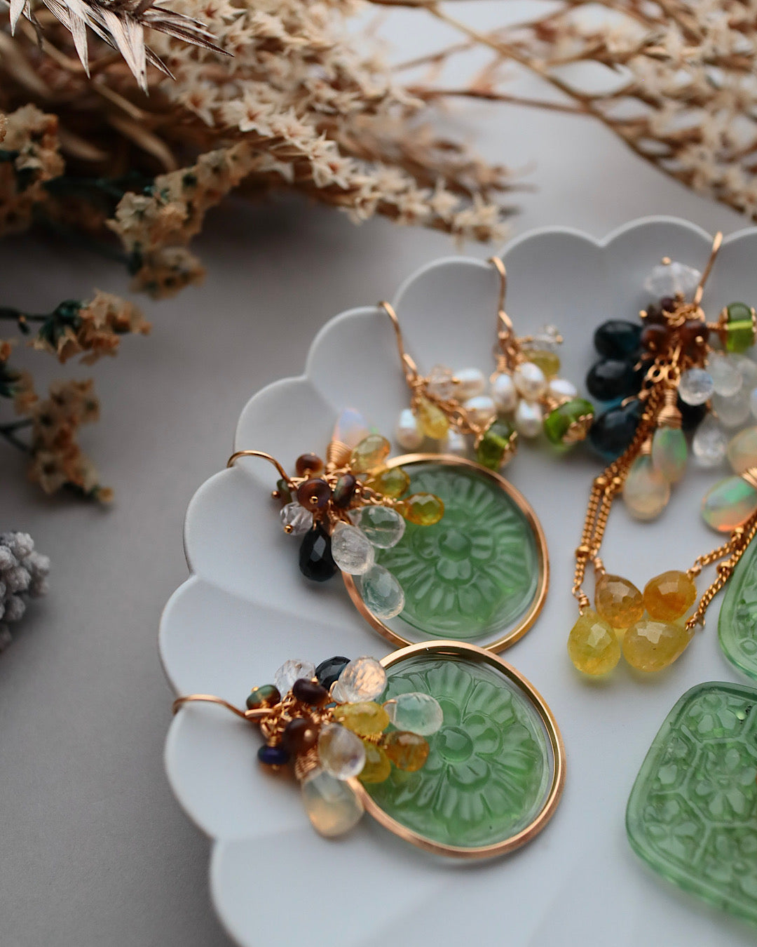 [One of a kind] Carved aventurine earrings/earrings②