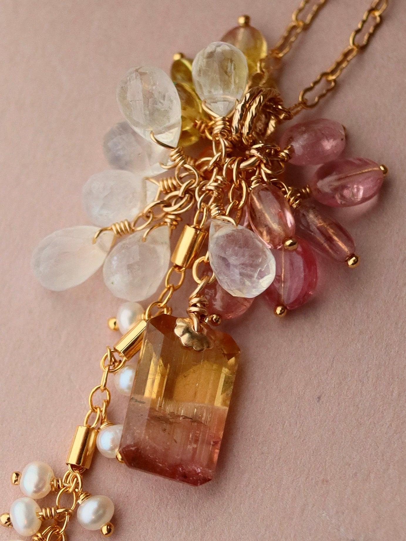 [One-of-a-kind] Pink x Yellow Bicolor Tourmaline Necklace