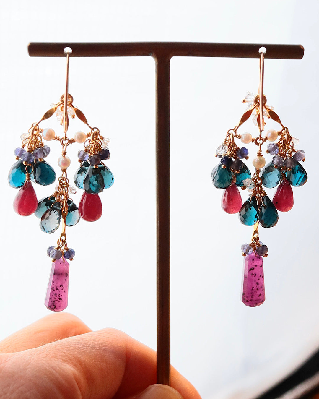 [Stories in Red] Ruby and London Blue Topaz Chandelier Earrings