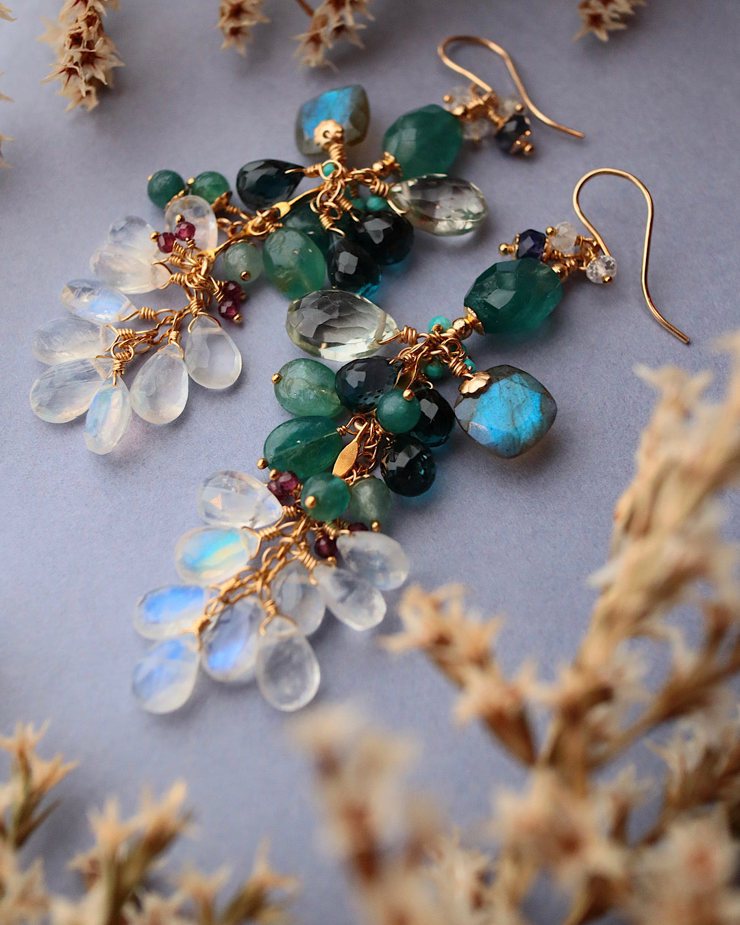 Grandidierite and London Blue Topaz Long Earrings