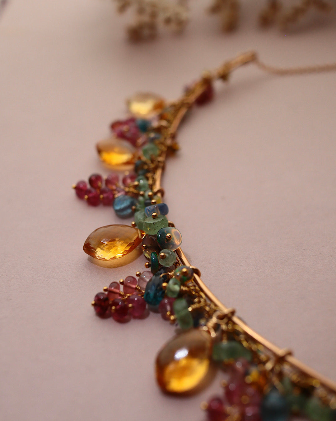 One-of-a-kind [Plants and flowers waiting for spring] Citrine and pink tourmaline necklace