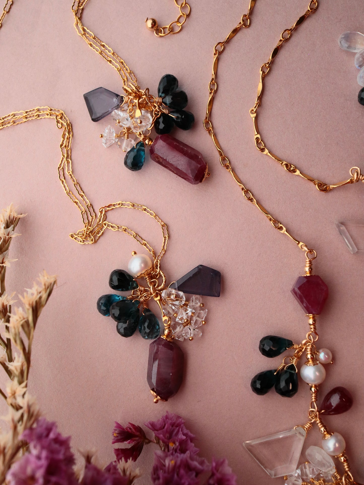 [Stories in Red] Ruby and London Blue Topaz Necklace ②