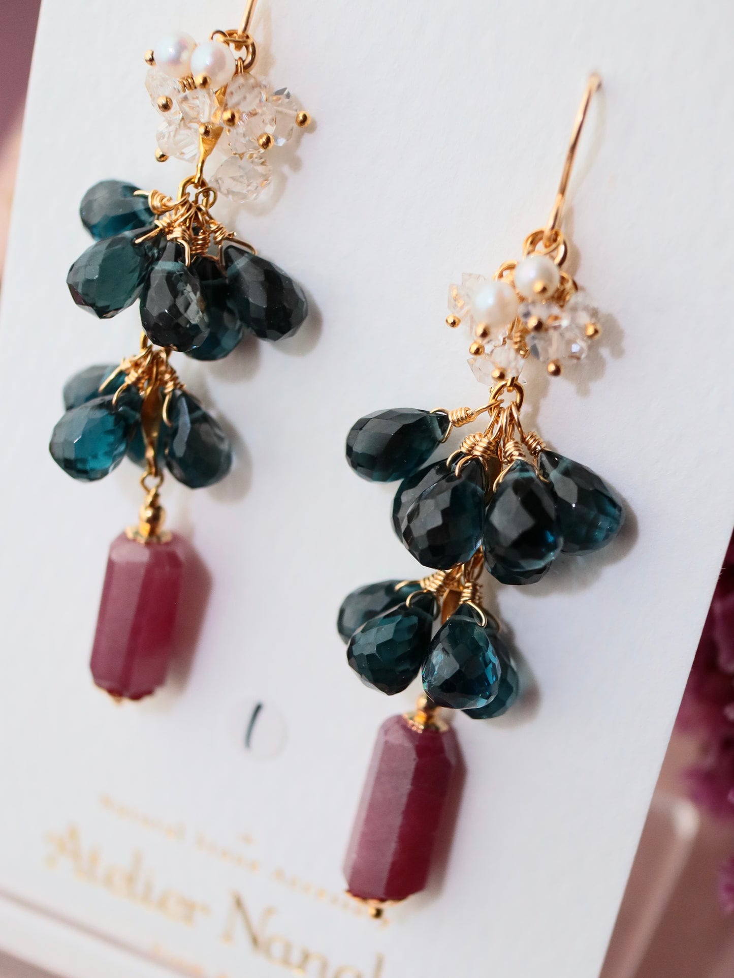 [Stories in Red] Ruby and London Blue Topaz Long Earrings①