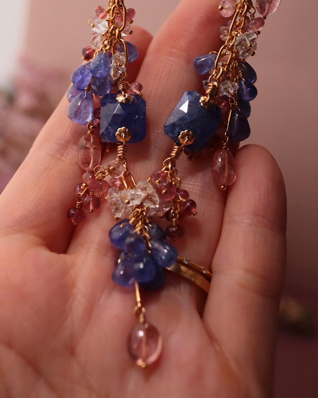[One-of-a-kind] Tanzanite and Pink Tourmaline Necklace