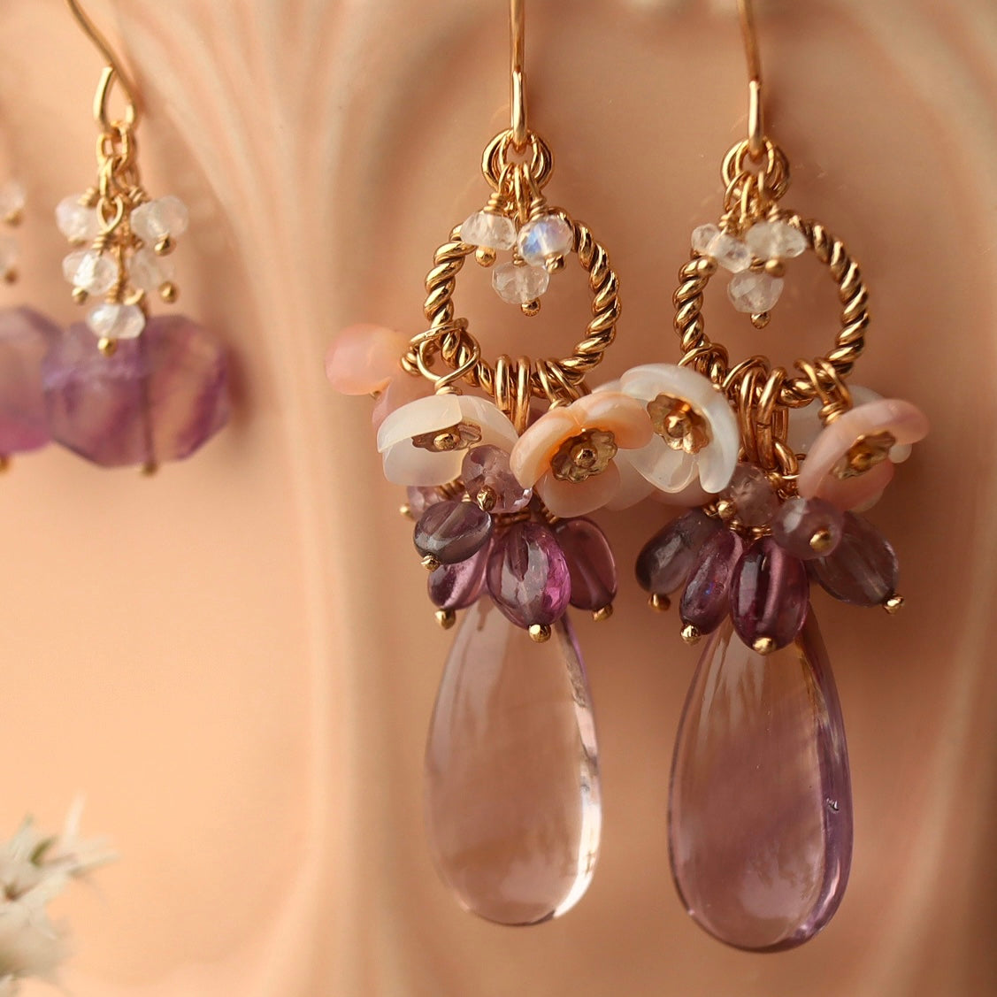 Ametrine and flower earrings