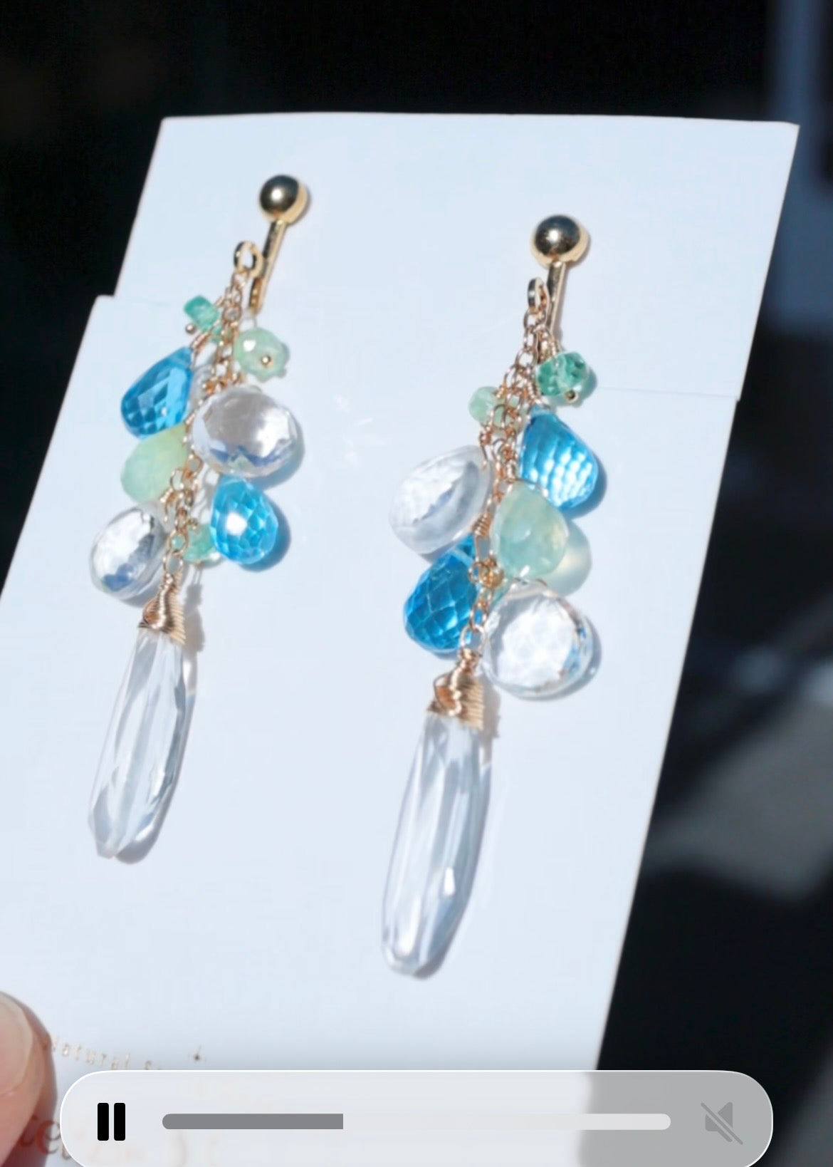 [Long] Swiss Blue Topaz and Crystal Earrings