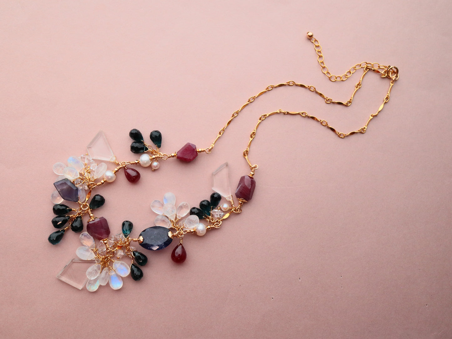 One-of-a-kind [Stories in Red] Ruby and London Blue Topaz Necklace