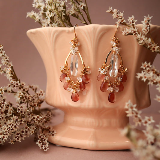 [Red] Oregon sunstone chandelier earrings