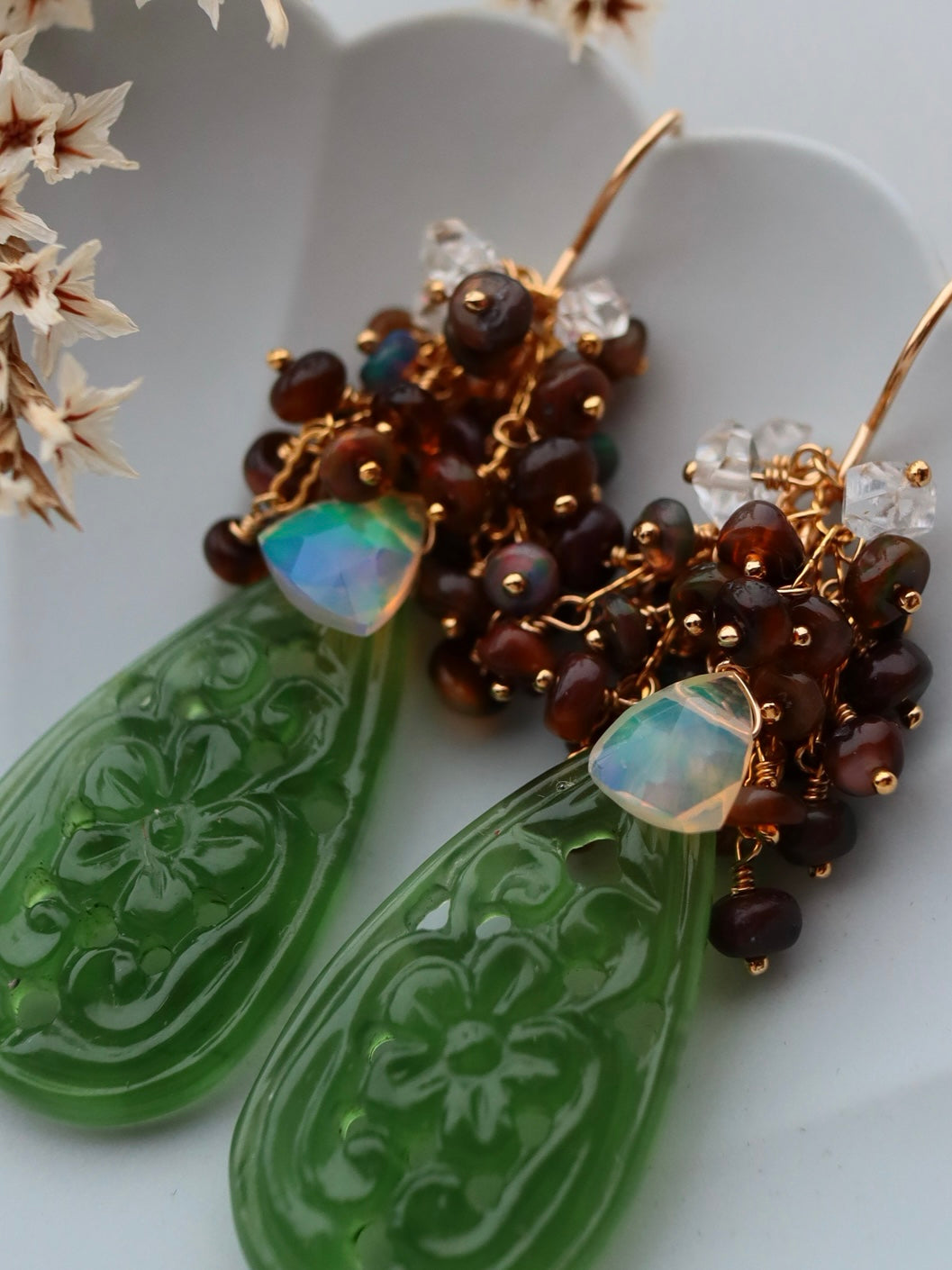 [One of a kind] Carved aventurine earrings/earrings③