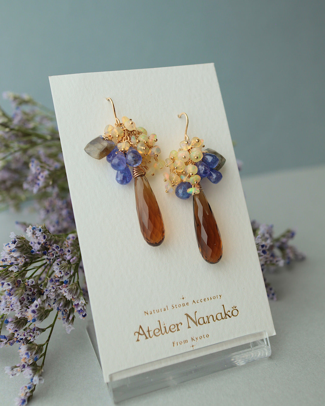【Aqua Bloom】Tanzanite and Cognac Quartz Earrings