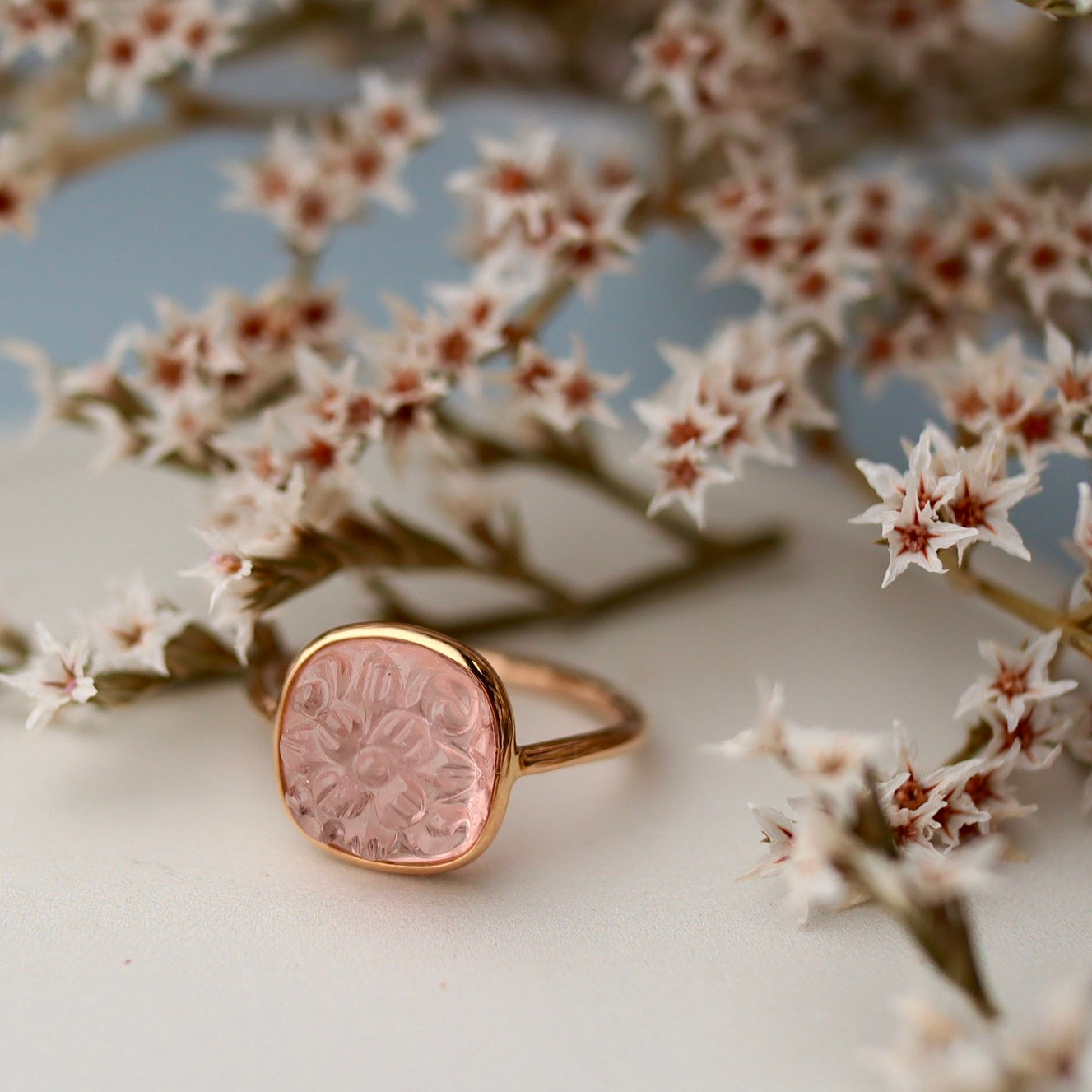 Carved morganite ring