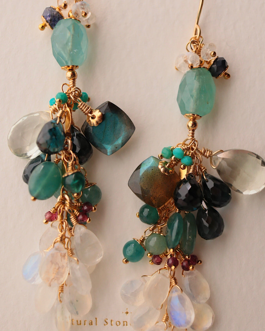 Grandidierite and London Blue Topaz Long Earrings