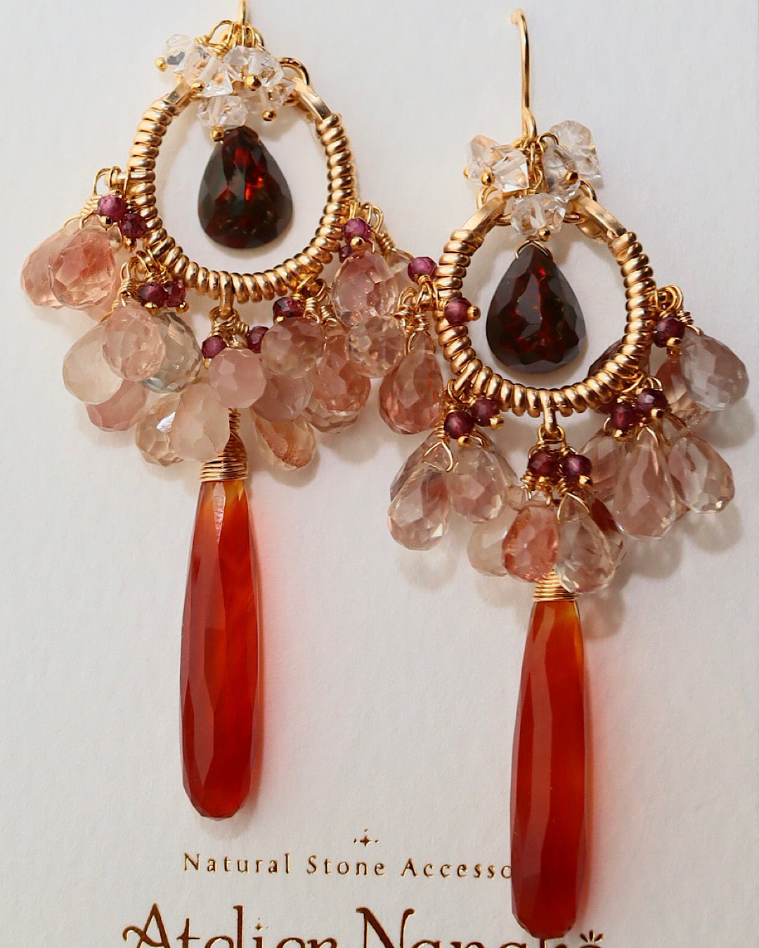 ③【Between Night and Morning】　Black Opal and Sardonyx Chandelier Earrings
