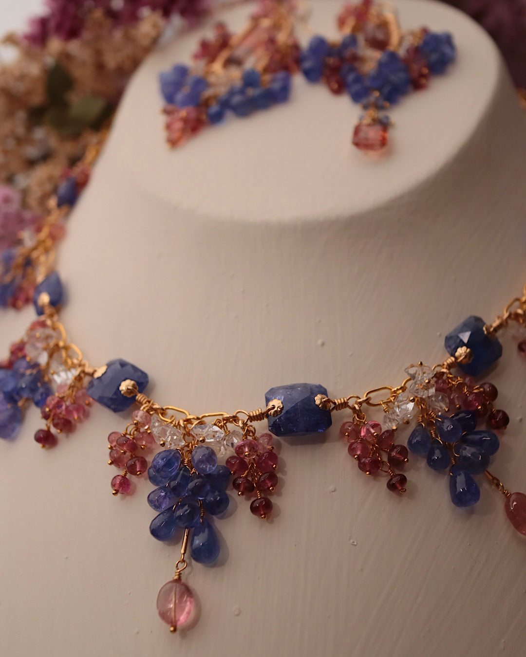 [One-of-a-kind] Tanzanite and Pink Tourmaline Necklace