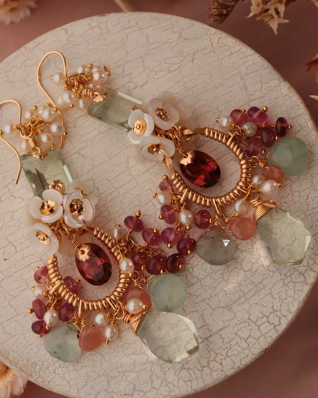 [One-of-a-kind] Tourmaline and Green Amethyst Chandelier Earrings