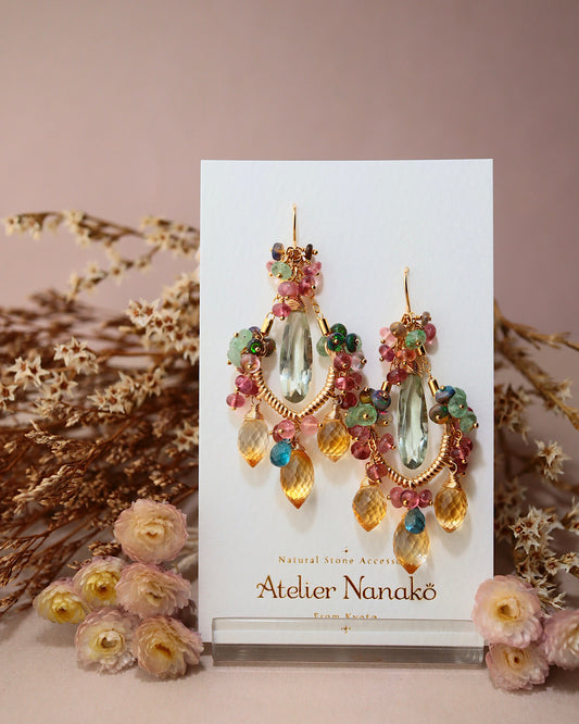 [Plants and flowers waiting for spring] Marquise cut citrine chandelier earrings
