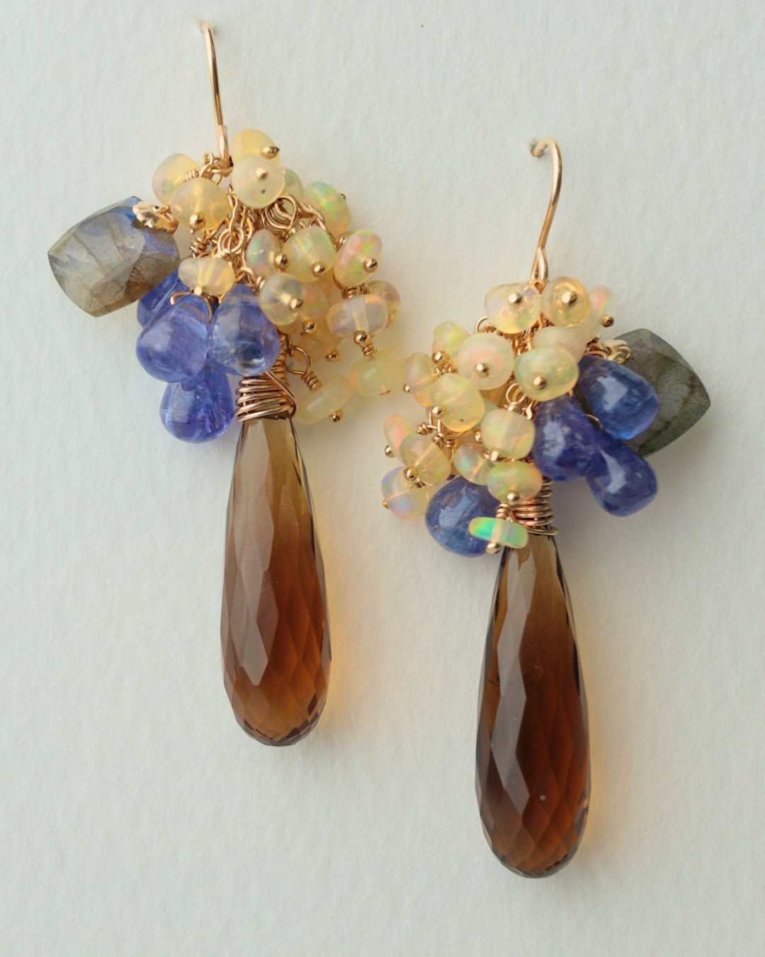 【Aqua Bloom】Tanzanite and Cognac Quartz Earrings