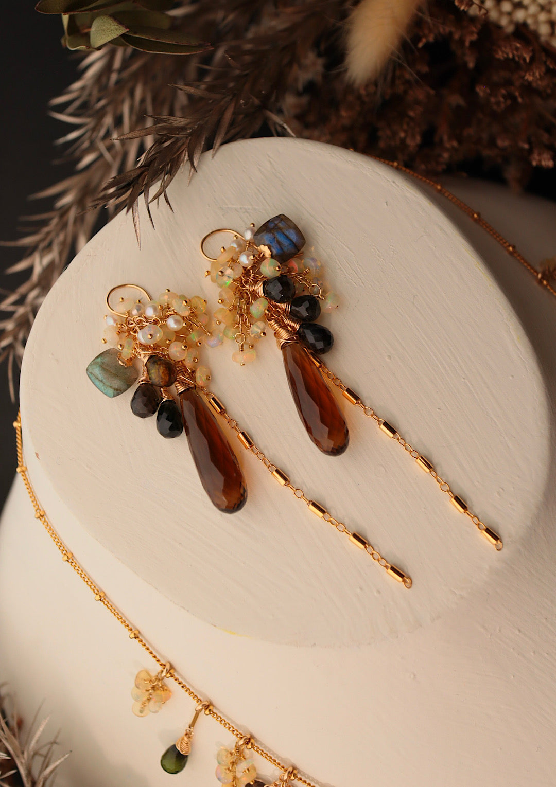 [Moon Shadow] Cognac Quartz Earrings [One-of-a-kind]