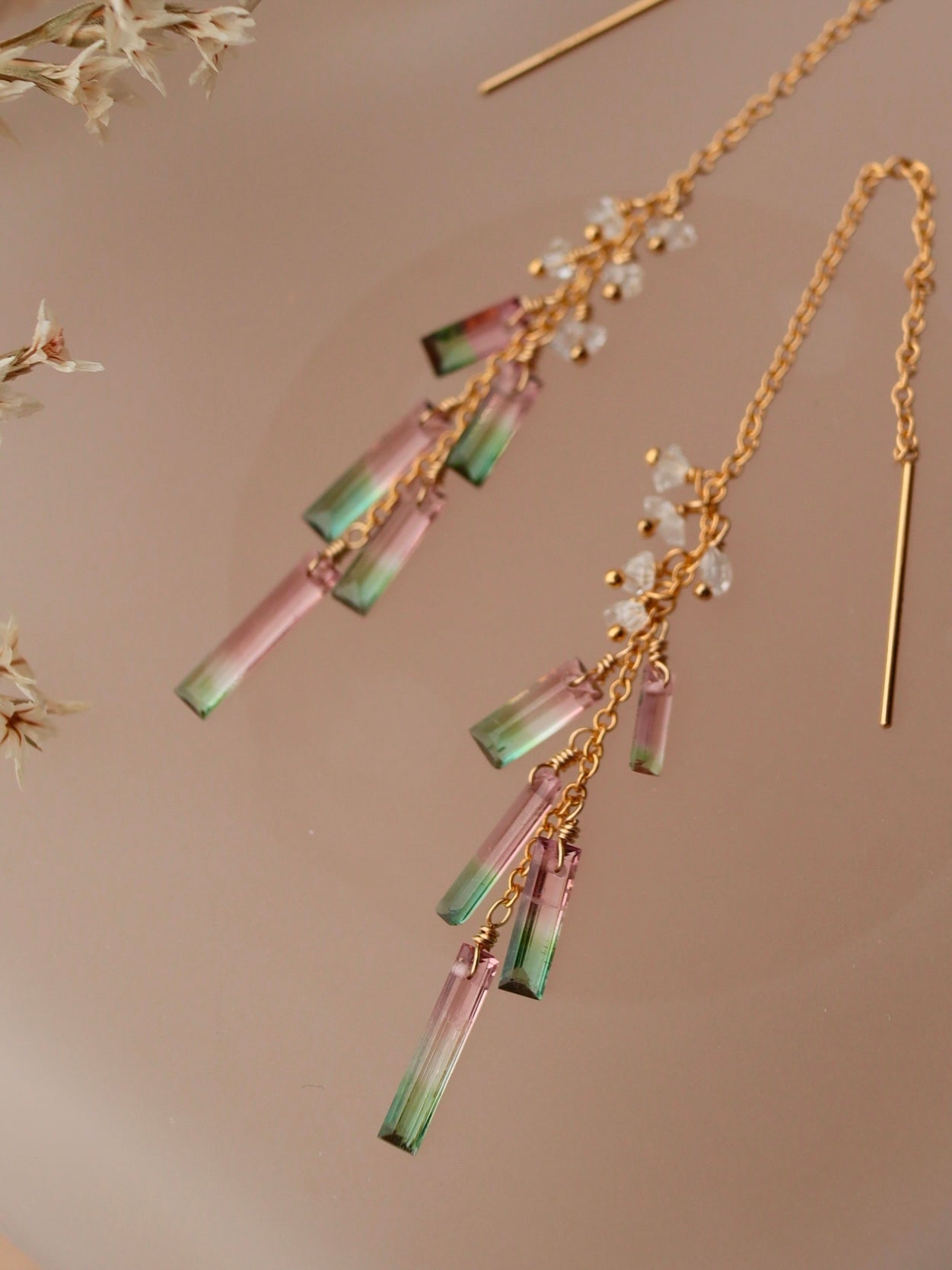 [5-piece type] Watermelon tourmaline American earrings