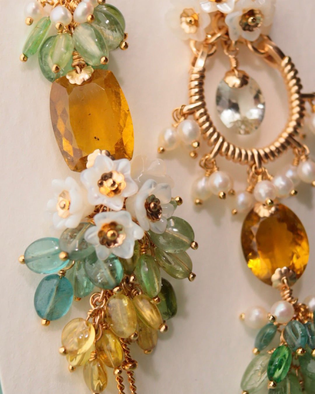 [One-of-a-kind] Asymmetrical yellow tourmaline earrings