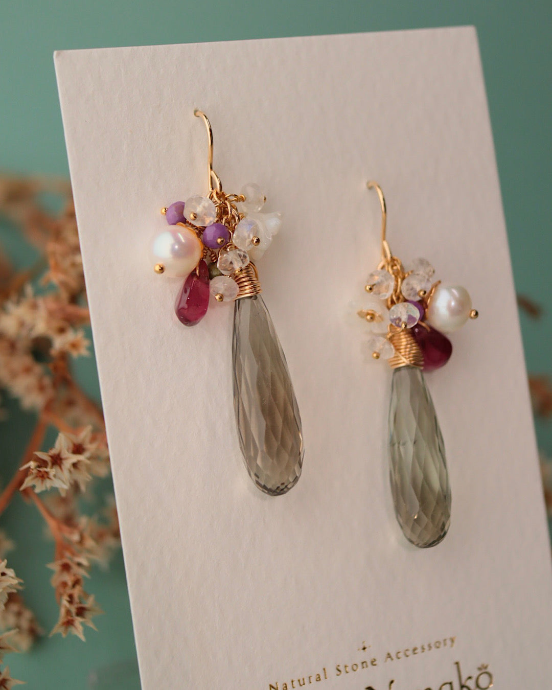 Green amethyst and garnet earrings/clip-on earrings