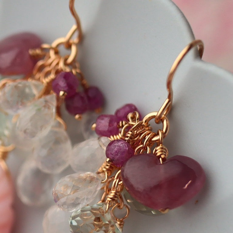 Pink opal and heart-shaped pink sapphire earrings