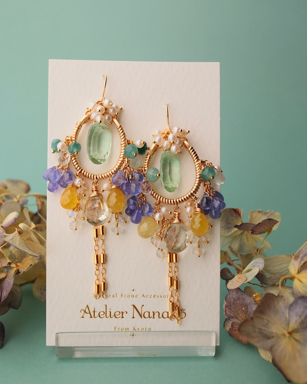 [One-of-a-kind] Fluorite Tassel Chandelier Earrings (Pierced/Clip-on)
